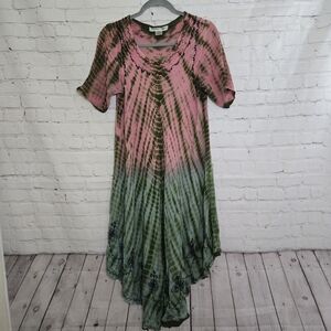 Vtg 90s Jessica Taylor Boho Whimsical Pink Tie Dye Embroidered Dress  Sz 1x